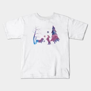 Basset Hound Winter Scene With Snowflakes Kids T-Shirt